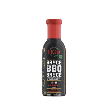 Bouteille sauce bbq chipotle sans sucre, la Funky par FitCook Foodz.