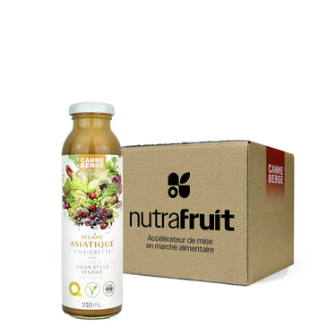 Caisse de 12 vinaigrettes canneberge, sésame asiatique par CANNE BERGE. Aliments préparés au Québec par Nutra-Fruit.