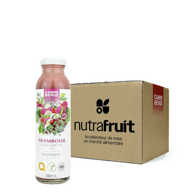 Caisse de 12 vinaigrette canneberge et framboise par CANNE BERGE. Aliments préparés au Québec par Nutra-Fruit.