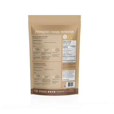 Tableau des valeurs nutritive du mélange protéiné sans gluten au chocolat pour crêpes et gaufres par FitCook Foodz
