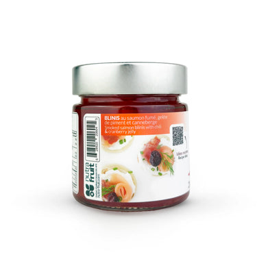 Recette de Blinis au saumon fumé, gelée de piment et canneberge fait avec la gelée de piment et canneberge par CANNE BERGE. Aliments du Québec par Nutra-Fruit.