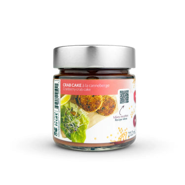 Recette de Crab Cake fait avec la moutarde style dijon et canneberge par CANNE BERGE. Aliments du Québec par Nutra-Fruit.