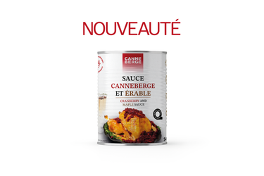 Boîte de conserve de sauce canneberge et érable par CANNE BERGE. Aliments du québec