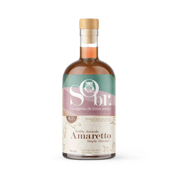 Bouteille d'amaretto érable et amande sans alcool par Sobr.
