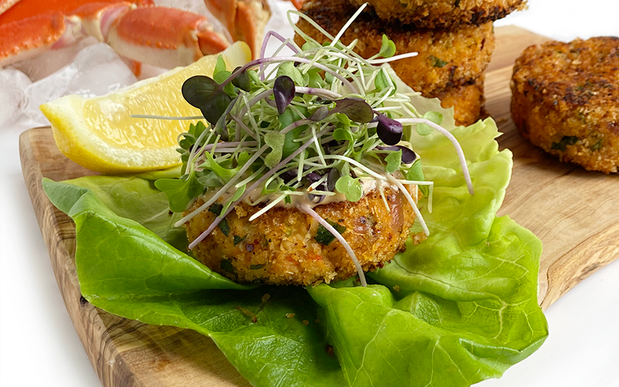 Crabe cake fait avec des produits CANNE BERGE. 