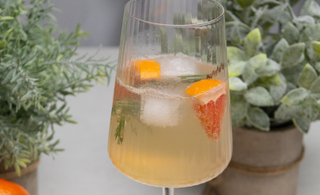 Verre de Spritz sans alcool pamplemousse et Romarin.