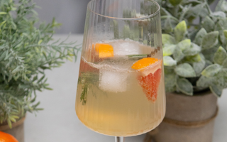 Verre de Spritz sans alcool pamplemousse et Romarin.