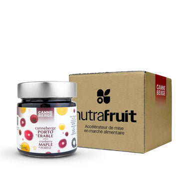 Caisse de canneberge porto et érable par CANNE BERGE. Marque québécoise par Nutra-Fruit